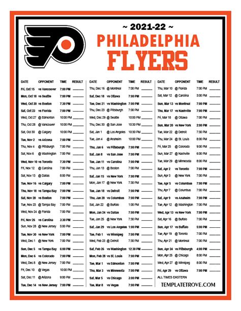 Flyers Printable Schedule 2021